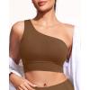 imageHolipick Women One Shoulder Bikini Tops Only Bathing Suit Top Sports Bra Swim Tops Longline Crop Top for Teen GirlsBrown