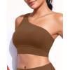 imageHolipick Women One Shoulder Bikini Tops Only Bathing Suit Top Sports Bra Swim Tops Longline Crop Top for Teen GirlsBrown