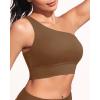 imageHolipick Women One Shoulder Bikini Tops Only Bathing Suit Top Sports Bra Swim Tops Longline Crop Top for Teen GirlsBrown