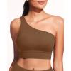imageHolipick Women One Shoulder Bikini Tops Only Bathing Suit Top Sports Bra Swim Tops Longline Crop Top for Teen GirlsBrown