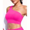 imageHolipick Women One Shoulder Bikini Tops Only Bathing Suit Top Sports Bra Swim Tops Longline Crop Top for Teen GirlsHot Pink