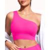 imageHolipick Women One Shoulder Bikini Tops Only Bathing Suit Top Sports Bra Swim Tops Longline Crop Top for Teen GirlsHot Pink