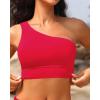 imageHolipick Women One Shoulder Bikini Tops Only Bathing Suit Top Sports Bra Swim Tops Longline Crop Top for Teen GirlsRed