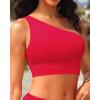 imageHolipick Women One Shoulder Bikini Tops Only Bathing Suit Top Sports Bra Swim Tops Longline Crop Top for Teen GirlsRed