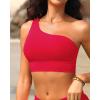 imageHolipick Women One Shoulder Bikini Tops Only Bathing Suit Top Sports Bra Swim Tops Longline Crop Top for Teen GirlsRed