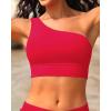 imageHolipick Women One Shoulder Bikini Tops Only Bathing Suit Top Sports Bra Swim Tops Longline Crop Top for Teen GirlsRed