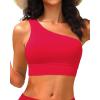 imageHolipick Women One Shoulder Bikini Tops Only Bathing Suit Top Sports Bra Swim Tops Longline Crop Top for Teen GirlsRed