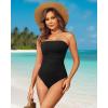 imageHolipick Women Tummy Control One Piece Swimsuits Strapless Bandeau Bathing Suits Slimming Halter SwimwearBlack