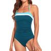 imageHolipick Women Tummy Control One Piece Swimsuits Strapless Bandeau Bathing Suits Slimming Halter SwimwearPeacock Blue Color Block