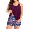 imageHolipick Purple Leaves Women Plus Size Tankini Swimsuit Two Piece Bathing Suits Tummy Control Blouson Top with Boy Shorts 18W