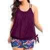 imageHolipick Purple Leaves Women Plus Size Tankini Swimsuit Two Piece Bathing Suits Tummy Control Blouson Top with Boy Shorts 18W