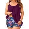 imageHolipick Purple Leaves Women Plus Size Tankini Swimsuit Two Piece Bathing Suits Tummy Control Blouson Top with Boy Shorts 18W