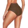imageHolipick Women High Waisted Bikini Bottom Full Coverage Bathing Suits Bottoms Mid Waist Tummy Control Swim BottomDark Brown