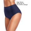 imageHolipick Women High Waisted Bikini Bottom Full Coverage Bathing Suits Bottoms Mid Waist Tummy Control Swim BottomSolid Navy Blue