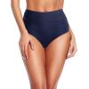 imageHolipick Women High Waisted Bikini Bottom Full Coverage Bathing Suits Bottoms Mid Waist Tummy Control Swim BottomSolid Navy Blue
