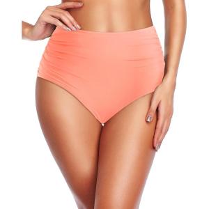 imageHolipick Women High Waisted Bikini Bottom Full Coverage Bathing Suits Bottoms Mid Waist Tummy Control Swim BottomCoral Pink