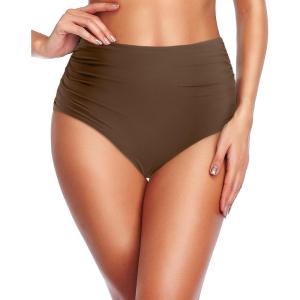 imageHolipick Women High Waisted Bikini Bottom Full Coverage Bathing Suits Bottoms Mid Waist Tummy Control Swim BottomDark Brown