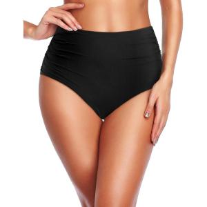 imageHolipick Women High Waisted Bikini Bottom Full Coverage Bathing Suits Bottoms Mid Waist Tummy Control Swim BottomSolid Black