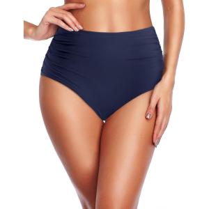 imageHolipick Women High Waisted Bikini Bottom Full Coverage Bathing Suits Bottoms Mid Waist Tummy Control Swim BottomSolid Navy Blue