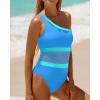imageHolipick Womens Blue One Shoulder One Piece Swimsuit Cutout Bathing Suits Mesh Slimming Swimwear for Teen Girls Large