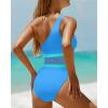 imageHolipick Womens Blue One Shoulder One Piece Swimsuit Cutout Bathing Suits Mesh Slimming Swimwear for Teen Girls Large