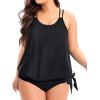 imageHolipick Plus Size Tankini Tops for Women Blouson Tummy Control Swim top Loose Fit Bathing Suit Top No BottomBlack