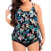 imageHolipick Plus Size Tankini Tops for Women Blouson Tummy Control Swim top Loose Fit Bathing Suit Top No BottomBlack Floral