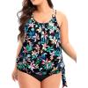 imageHolipick Plus Size Tankini Tops for Women Blouson Tummy Control Swim top Loose Fit Bathing Suit Top No BottomBlack Floral