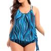 imageHolipick Plus Size Tankini Tops for Women Blouson Tummy Control Swim top Loose Fit Bathing Suit Top No BottomBlue Ripples