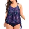 imageHolipick Plus Size Tankini Tops for Women Blouson Tummy Control Swim top Loose Fit Bathing Suit Top No BottomStarry Sky