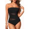 imageHolipick Women Strapless One Piece Swimsuit Tummy Control Bandeau Bathing Suit Mesh Cutout SwimwearBlack With Mesh