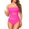 imageHolipick Women Strapless One Piece Swimsuit Tummy Control Bandeau Bathing Suit Mesh Cutout SwimwearHot Pink With Mesh