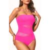 imageHolipick Women Strapless One Piece Swimsuit Tummy Control Bandeau Bathing Suit Mesh Cutout SwimwearHot Pink With Mesh