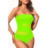 imageHolipick Women Strapless One Piece Swimsuit Tummy Control Bandeau Bathing Suit Mesh Cutout SwimwearNeon Green