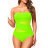 imageHolipick Women Strapless One Piece Swimsuit Tummy Control Bandeau Bathing Suit Mesh Cutout SwimwearNeon Green