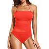 imageHolipick Women Strapless One Piece Swimsuit Tummy Control Bandeau Bathing Suit Mesh Cutout SwimwearRed With Red Mesh