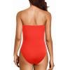 imageHolipick Women Strapless One Piece Swimsuit Tummy Control Bandeau Bathing Suit Mesh Cutout SwimwearRed With Red Mesh