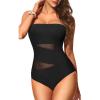 imageHolipick Women Strapless One Piece Swimsuit Tummy Control Bandeau Bathing Suit Mesh Cutout SwimwearBlack With Mesh