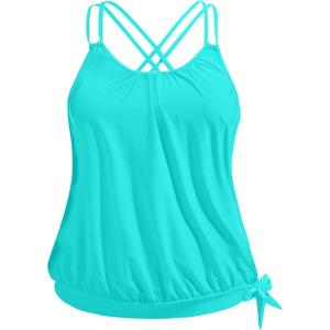 imageHolipick Plus Size Tankini Tops for Women Blouson Tummy Control Swim top Loose Fit Bathing Suit Top No BottomAqua