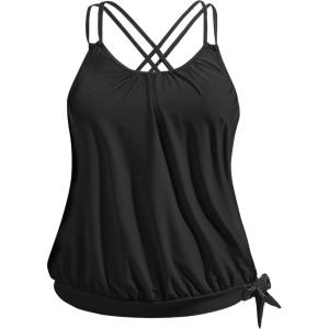 imageHolipick Plus Size Tankini Tops for Women Blouson Tummy Control Swim top Loose Fit Bathing Suit Top No BottomBlack