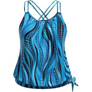 imageHolipick Plus Size Tankini Tops for Women Blouson Tummy Control Swim top Loose Fit Bathing Suit Top No BottomBlue Ripples