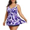 imageHolipick Two Piece Plus Size Tankini Swimsuits for Women Tummy Control Swim Top with Shorts Long Flowy Bathing Suits