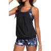 imageHolipick Tankini Swimsuits Two Piece Tummy Control Bathing Suits Blouson Swim Tank Top with Boy ShortsBlack Flamingo