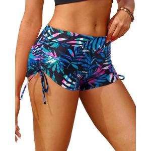imageHolipick Blue Leaf Women Swim Shorts Tummy Control Swim Bottoms Boyleg Swimsuits Shorts Bathing Suit Bikini Bottoms LBlue Leaf