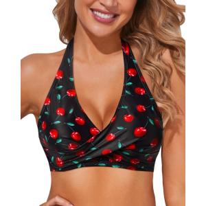 imageHolipick Women Halter Bikini Tops  Push Up Bathing Suit Top V Neck Full Coverage Swimsuit Top OnlyBlack Cherry