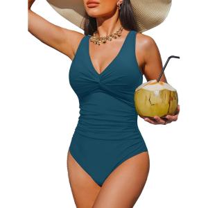 imageHolipick Women Tummy Control One Piece Swimsuit  Push Up Bathing Suit Full Coverage Slimming SwimwearGreen