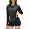 imageHolipick 2 Piece Rash Guard for Women  Long Sleeve Swimsuit with Shorts UPF 50 Zipper Swim ShirtBlack Grey