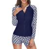 imageHolipick 2 Piece Rash Guard for Women  Long Sleeve Swimsuit with Shorts UPF 50 Zipper Swim ShirtNavy Geometric