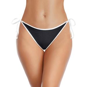 imageHolipick Bikini Bottoms for Women String Bathing Suit Bottom with Moderate Coverage Low Waist Swim BottomBlack and White