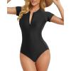 imageHolipick Short Sleeve Rash Guard for Women  Modest One Piece Swimsuit UPF 50 Zipper Bathing SuitBlack